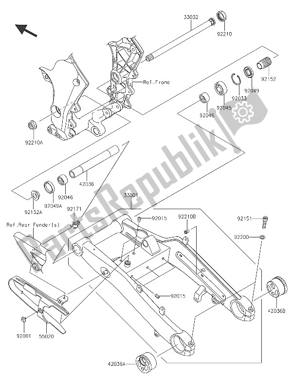All parts for the Swingarm of the Kawasaki Z 1000 SX ABS 2016