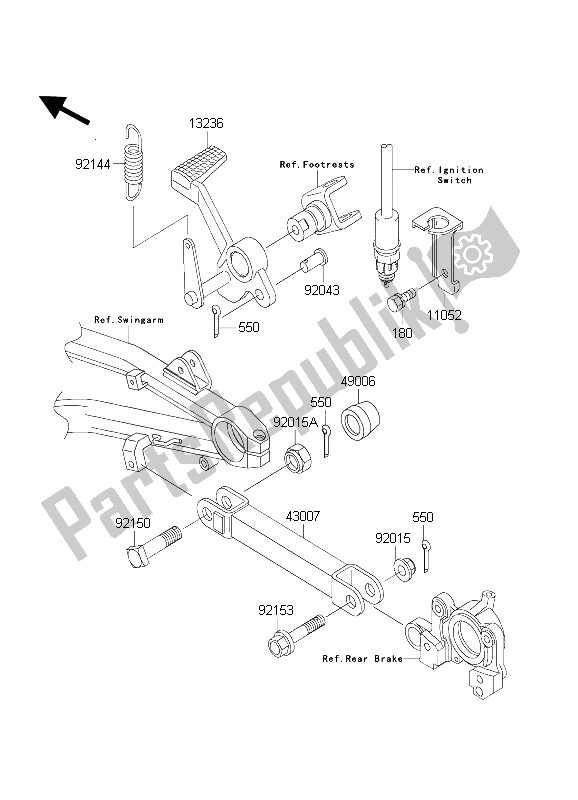 Alle onderdelen voor de Rempedaal van de Kawasaki ZRX 1200 2004