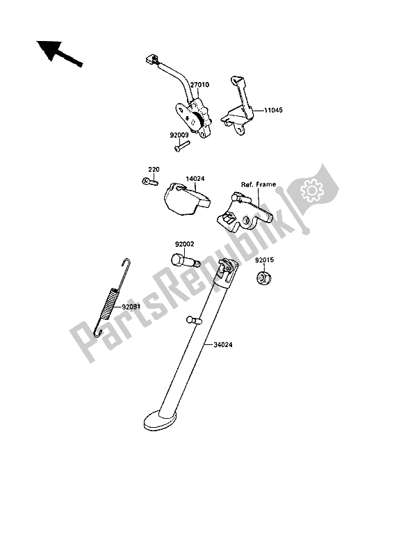 All parts for the Stand(s) of the Kawasaki KLR 500 1987