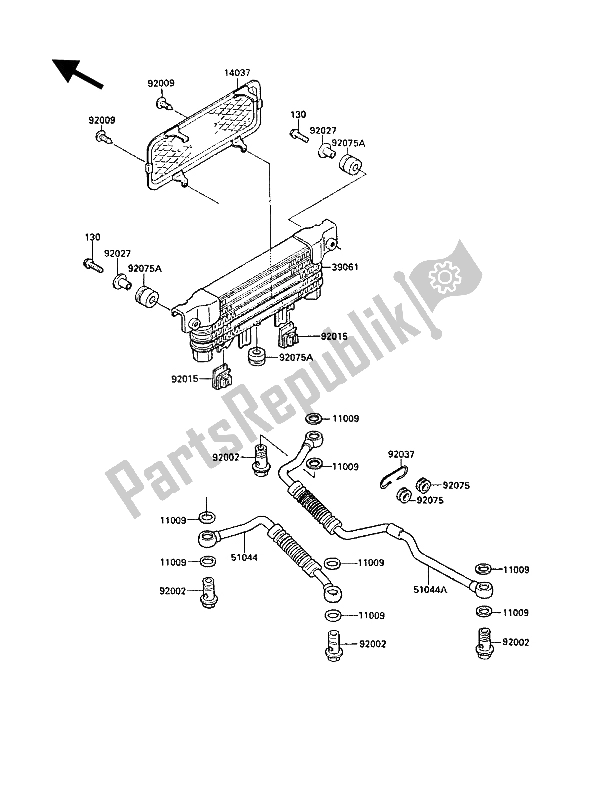 Alle onderdelen voor de Olie Koeler van de Kawasaki 1000 GTR 1988