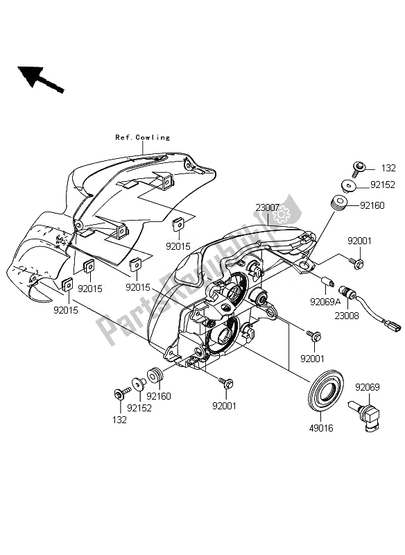 Tutte le parti per il Faro del Kawasaki ER 6N 650 2010