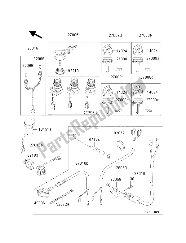 All parts for the Ignition Switch of the Kawasaki KVF 300 2001