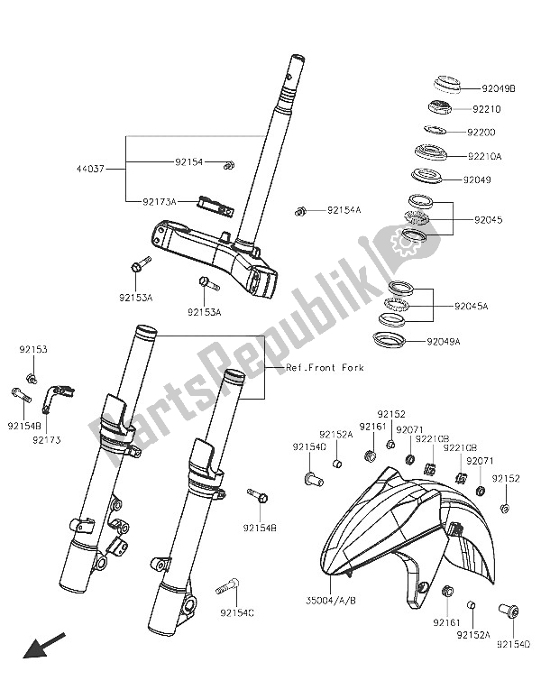 Tutte le parti per il Parafango Anteriore del Kawasaki J 125 ABS 2016