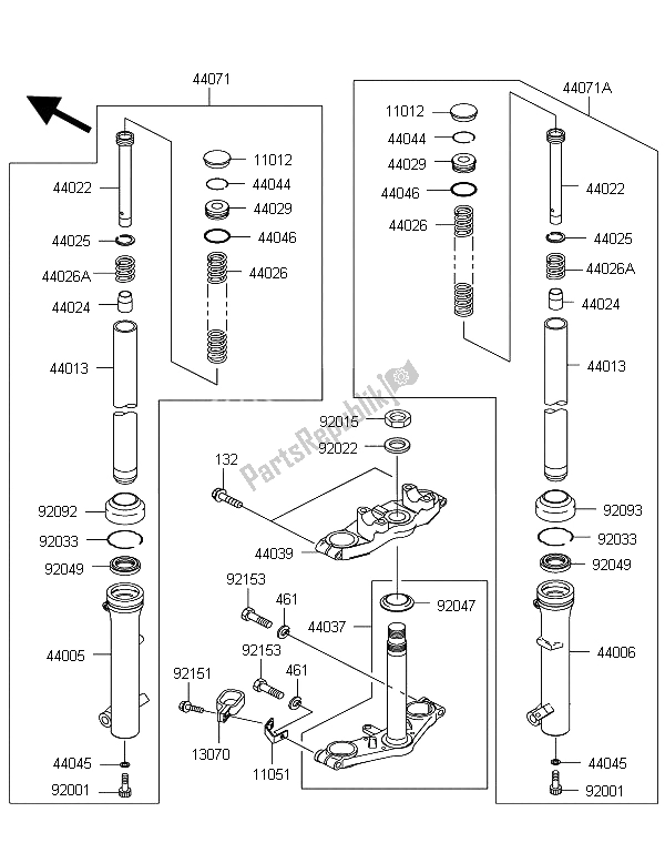 All parts for the Front Fork of the Kawasaki KLX 110 2008