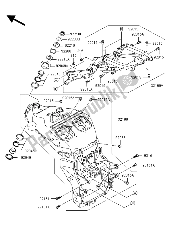 All parts for the Frame of the Kawasaki Ninja ZX 12R 1200 2004