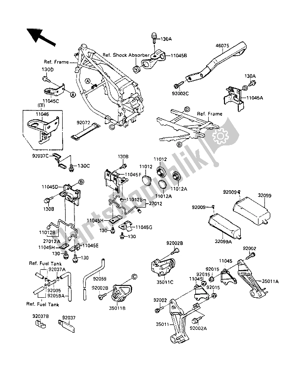 All parts for the Battery Case of the Kawasaki GPX 600R 1988