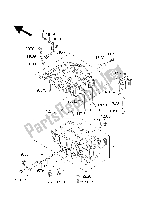 All parts for the Crankcase of the Kawasaki EL 252 2001