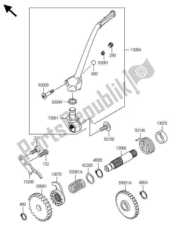 All parts for the Kickstarter Mechanism of the Kawasaki KX 85 SW 2014