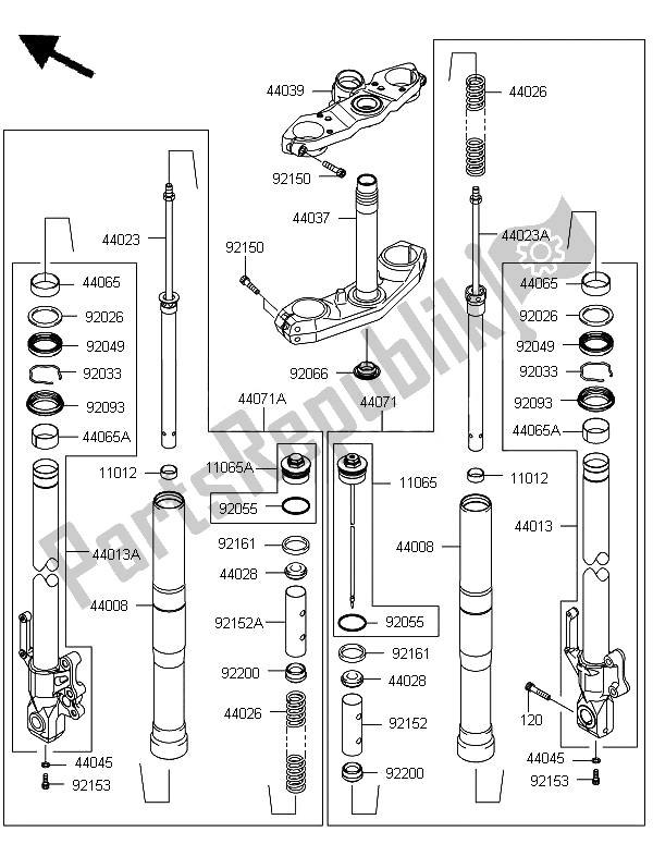 All parts for the Front Fork of the Kawasaki Versys ABS 650 2010