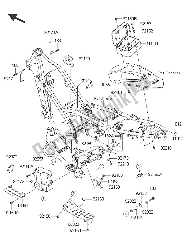 All parts for the Frame Fittings of the Kawasaki KLX 250 2016