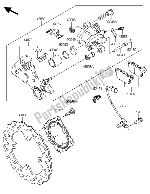 All parts for the Rear Brake of the Kawasaki Ninja ZX 6R 600 2014