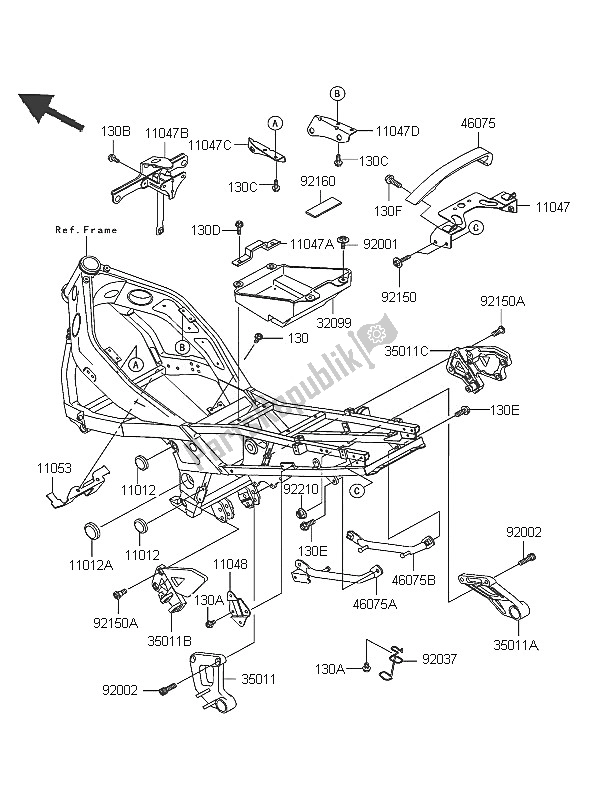 Alle onderdelen voor de Frame Hulpstukken van de Kawasaki ZZR 600 2005