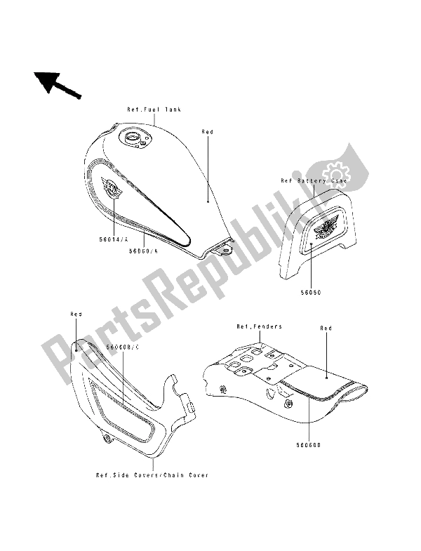 All parts for the Decals (red & Red) of the Kawasaki EN 500 1994