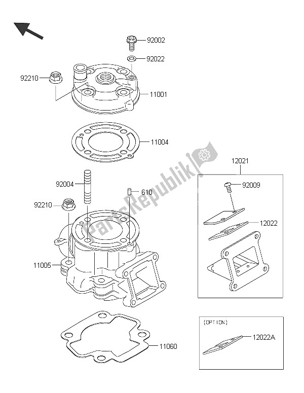 All parts for the Cylinder Head & Cylinder of the Kawasaki KX 65 2016