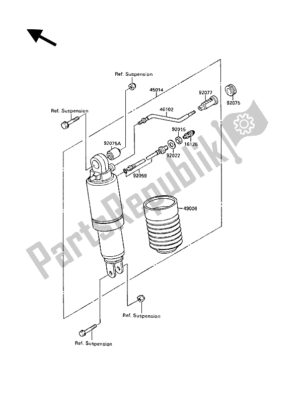 Alle onderdelen voor de Schok Absorbeerders) van de Kawasaki GPX 750R 1989