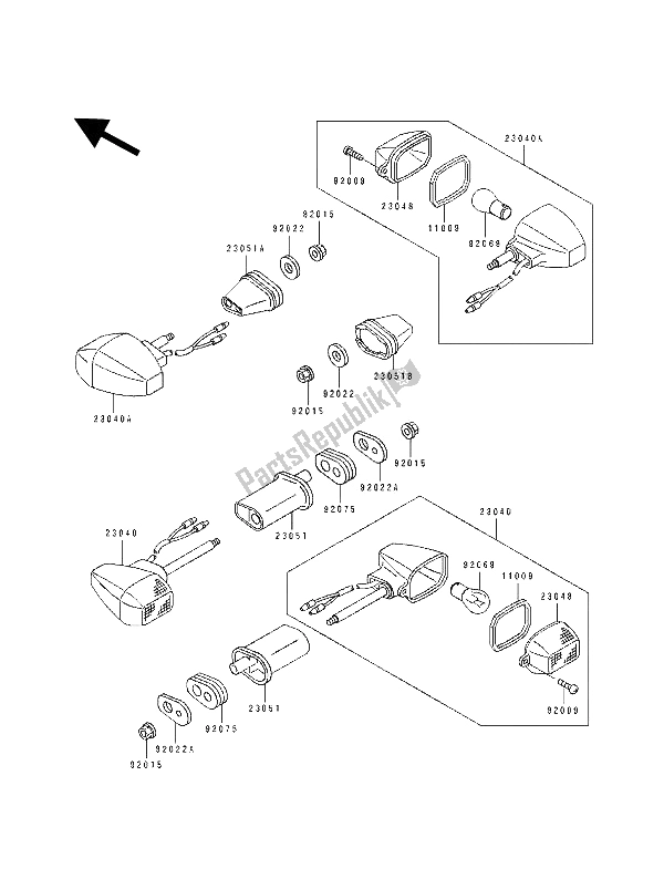 All parts for the Turn Signal of the Kawasaki GPZ 500S 1993