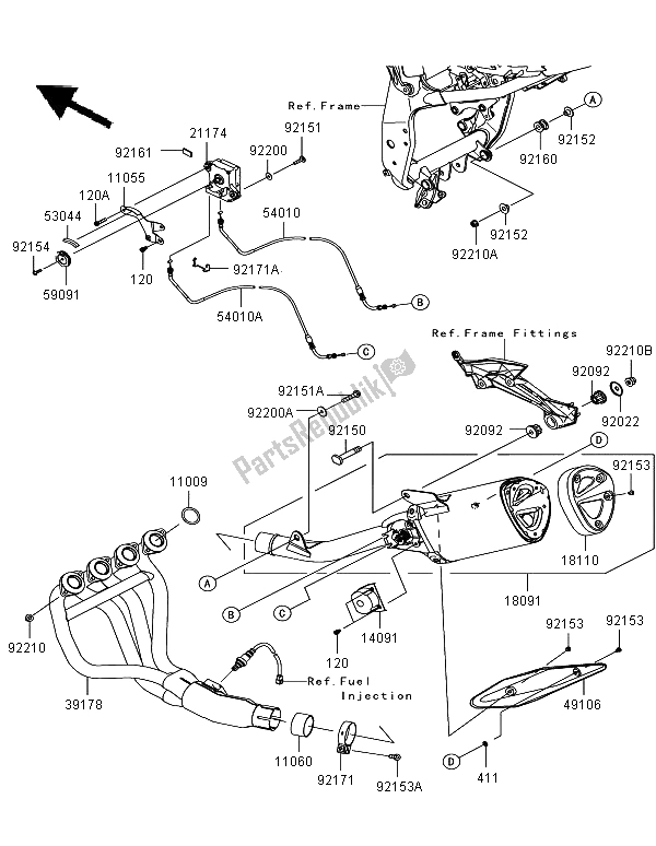 All parts for the Muffler of the Kawasaki Z 750 2012