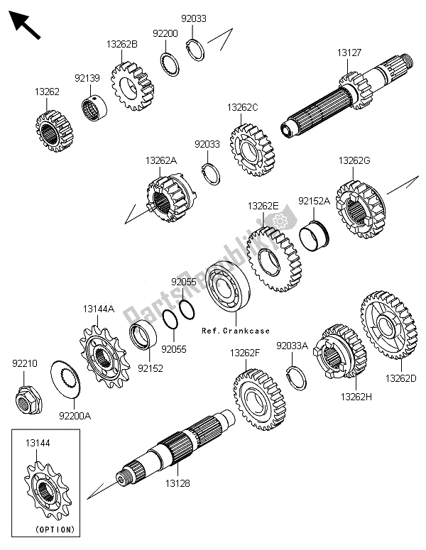 All parts for the Transmission of the Kawasaki KX 250F 2014