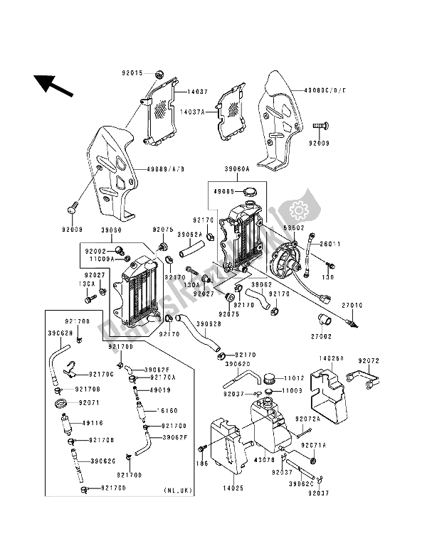 Alle onderdelen voor de Radiator van de Kawasaki KLR 250 1994