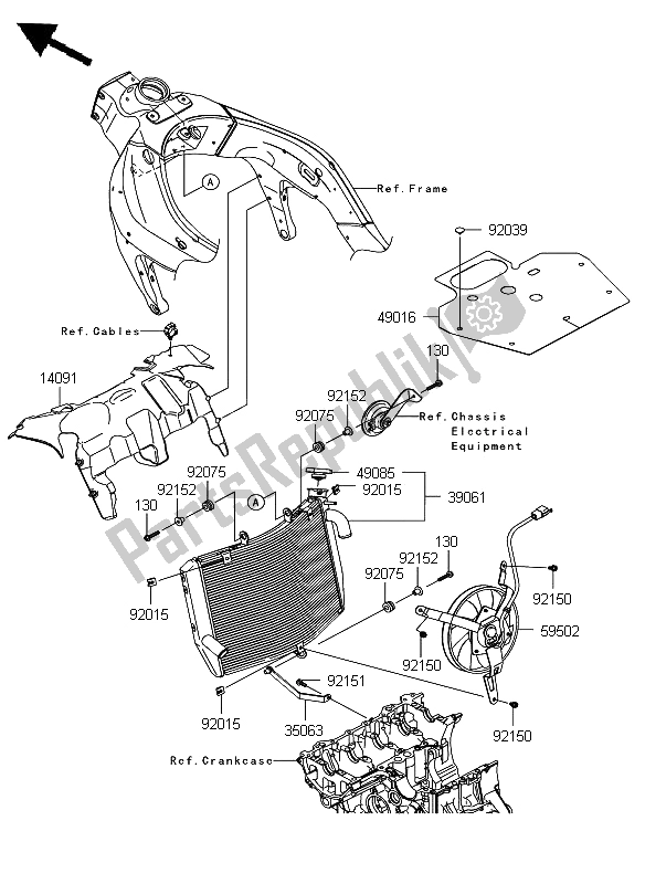All parts for the Radiator of the Kawasaki Ninja ZX 6R 600 2008