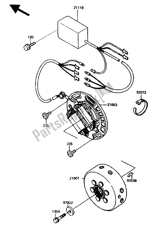 Tutte le parti per il Generatore del Kawasaki KX 125 1987