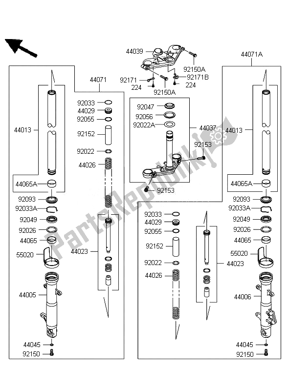 Toutes les pièces pour le Fourche Avant du Kawasaki Ninja 250R 2010