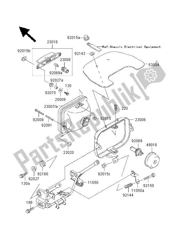 All parts for the Headlight of the Kawasaki ZRX 1100 2000