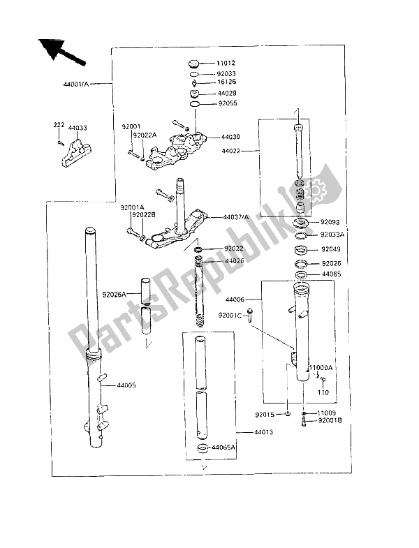 Tutte le parti per il Forcella Anteriore del Kawasaki LTD 450 1988