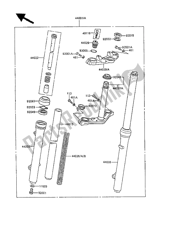 All parts for the Front Fork of the Kawasaki KX 60 1986