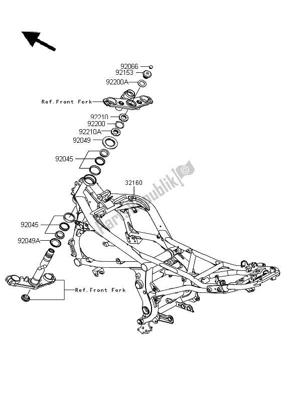 All parts for the Frame of the Kawasaki ER 6F 650 2011