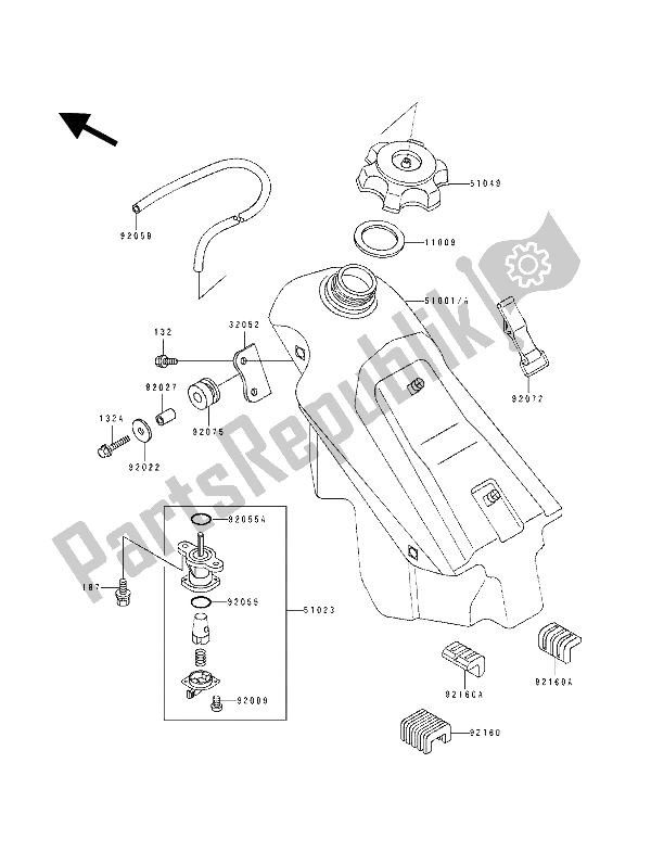 All parts for the Fuel Tank of the Kawasaki KX 125 1990