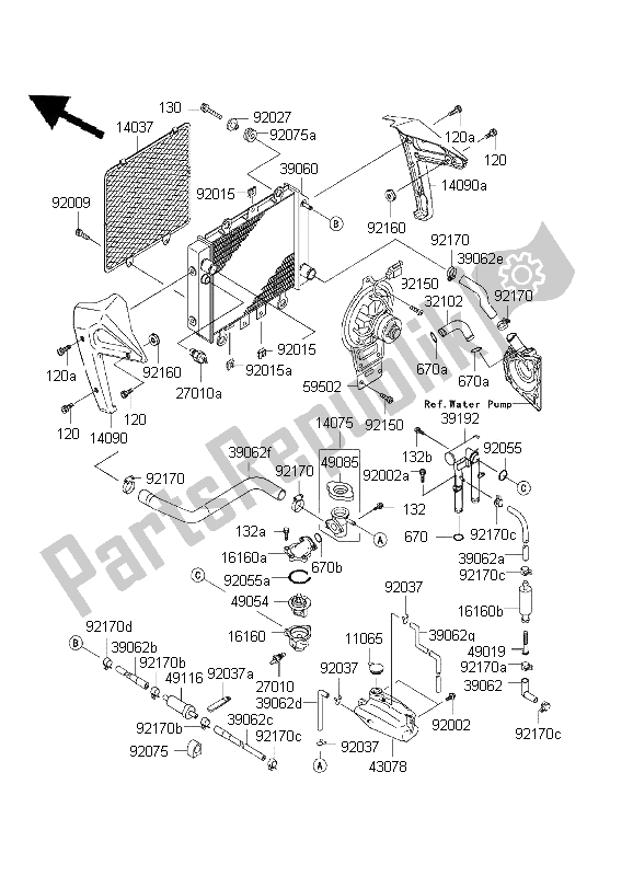 All parts for the Radiator of the Kawasaki ER 5 500 2001