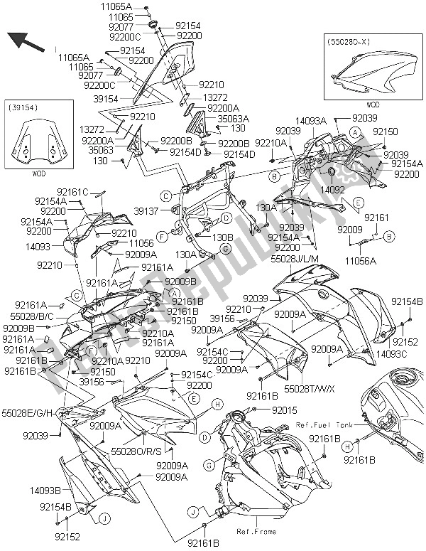 Toutes les pièces pour le Capot du Kawasaki Versys 650 ABS 2016