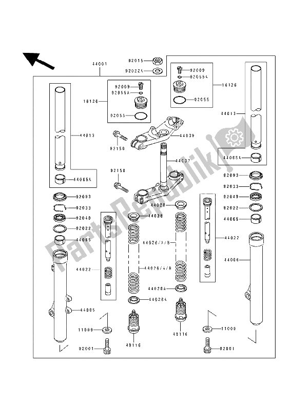 All parts for the Front Fork (sw) of the Kawasaki KX 80 SW LW 1991