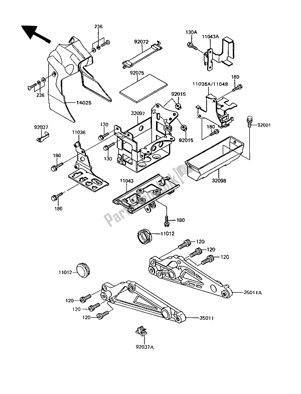 All parts for the Battery Case of the Kawasaki GT 550 1991