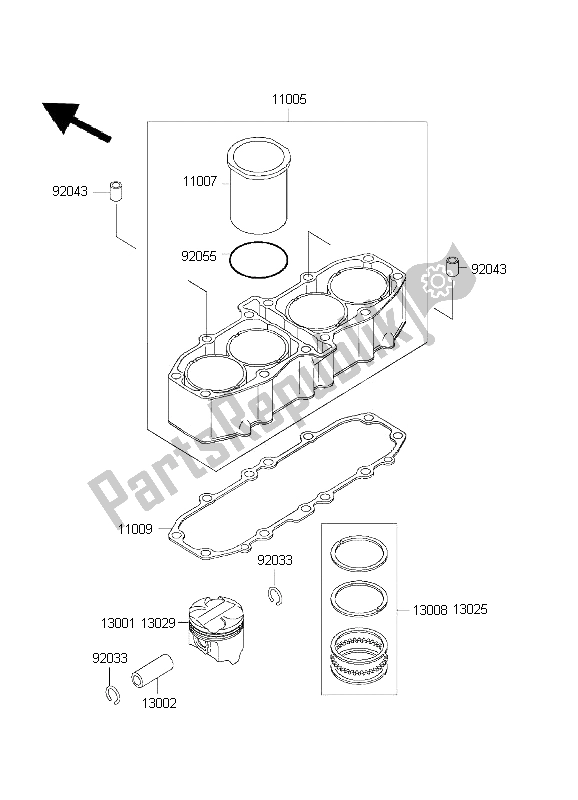 All parts for the Cylinder & Piston of the Kawasaki ZZ R 600 2001