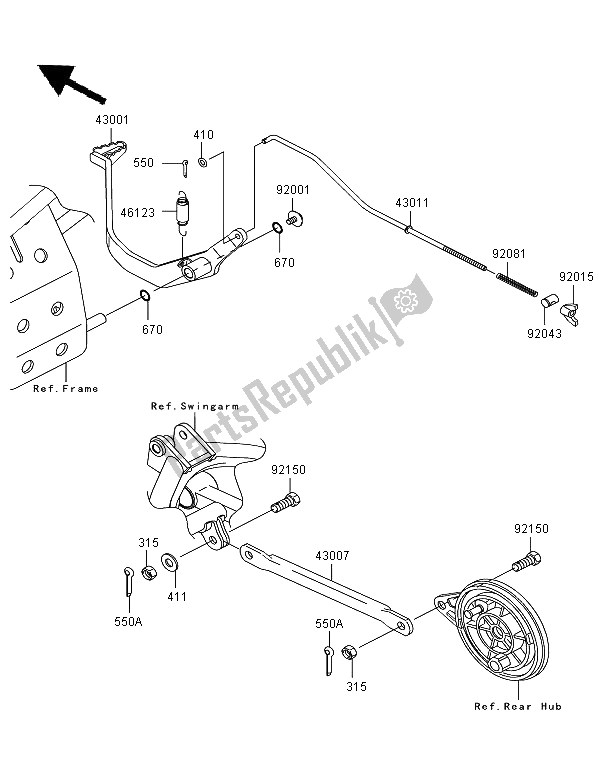 Alle onderdelen voor de Rempedaal van de Kawasaki KLX 110 2008