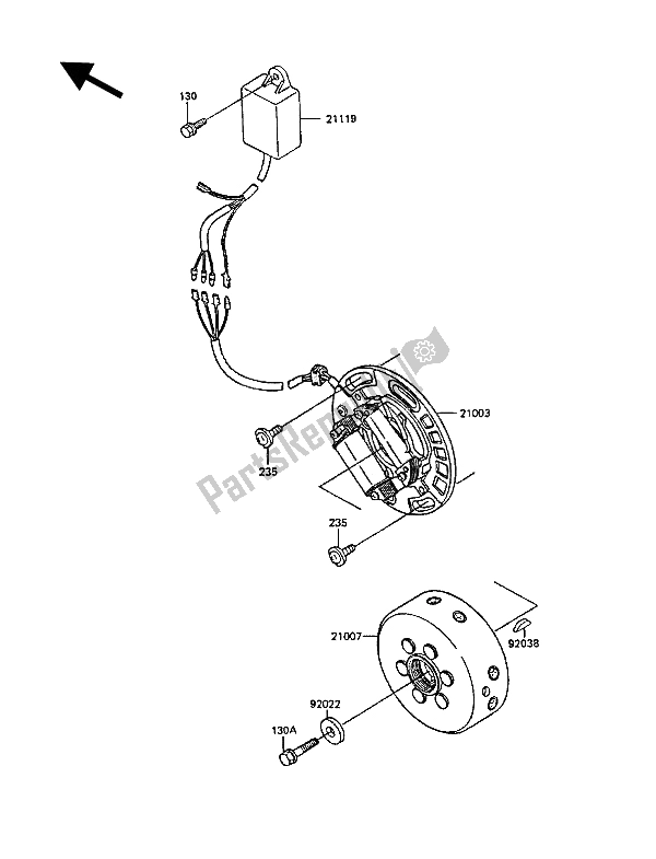 Tutte le parti per il Generatore del Kawasaki KX 250 1988