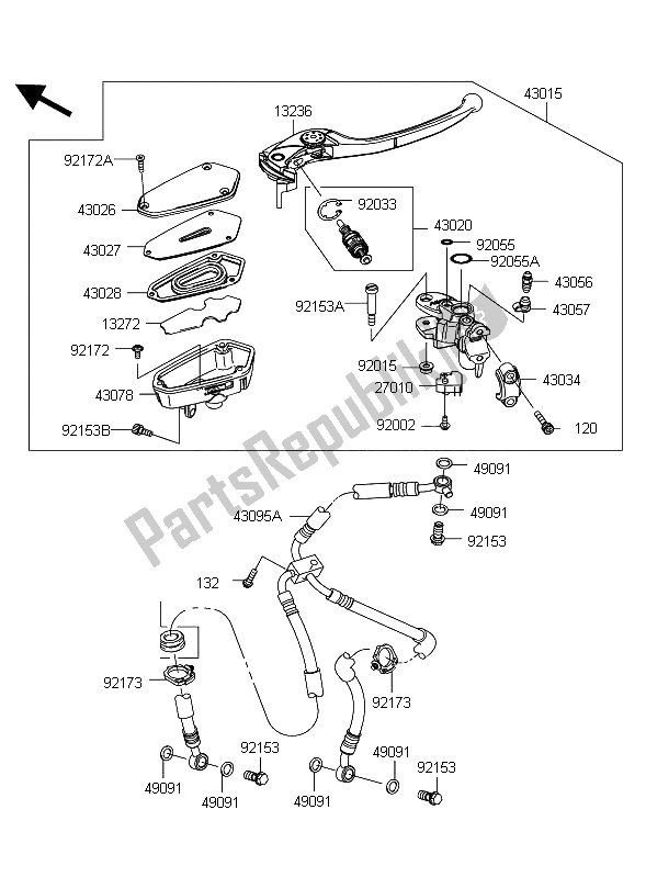 All parts for the Front Master Cylinder of the Kawasaki Z 1000 2012