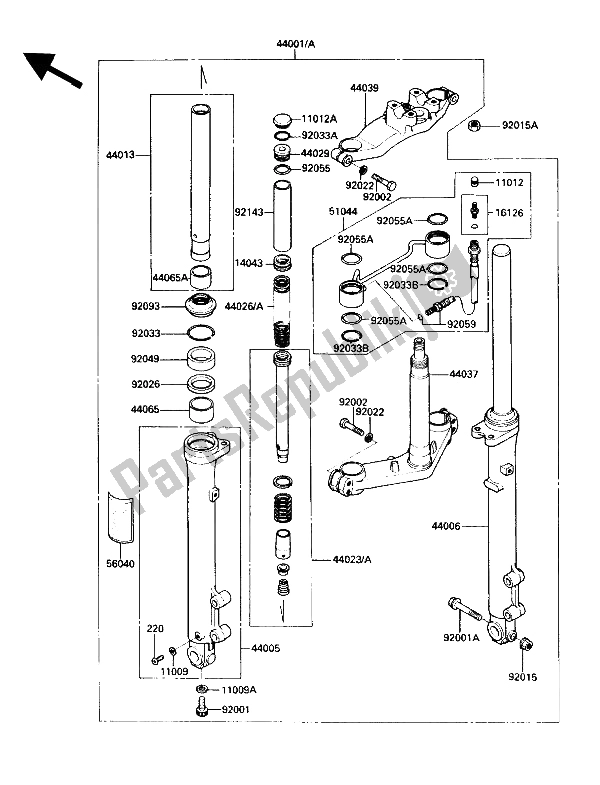 Toutes les pièces pour le Fourche Avant du Kawasaki Voyager XII 1200 1988