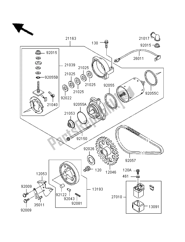 Toutes les pièces pour le Démarreur du Kawasaki ER 5 500 1997