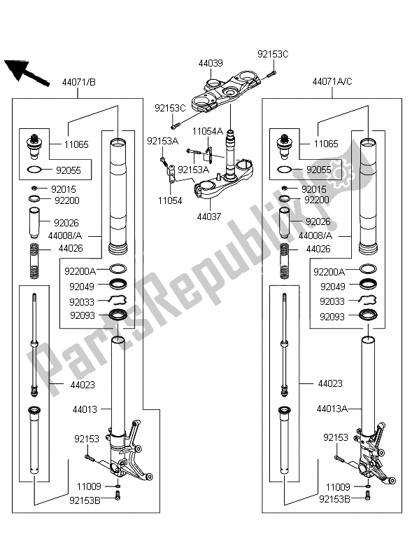 All parts for the Front Fork of the Kawasaki ZZR 1400 ABS 2010