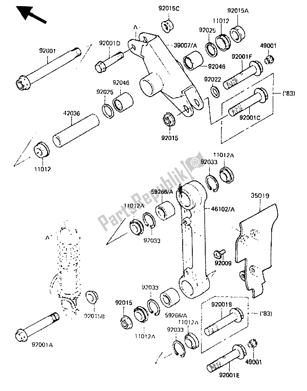 Todas as partes de Suspensão do Kawasaki KDX 250 1985