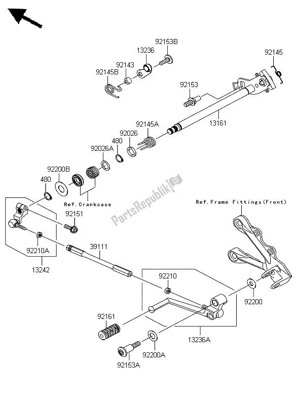 All parts for the Gear Change Mechanism of the Kawasaki Ninja ZX 6R 600 2008