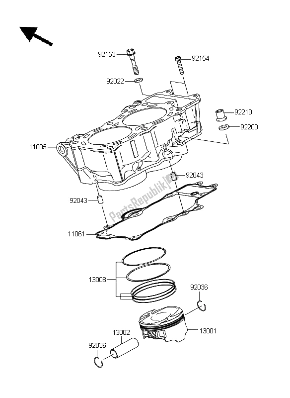 All parts for the Cylinder & Piston(s) of the Kawasaki ER 6F ABS 650 2009