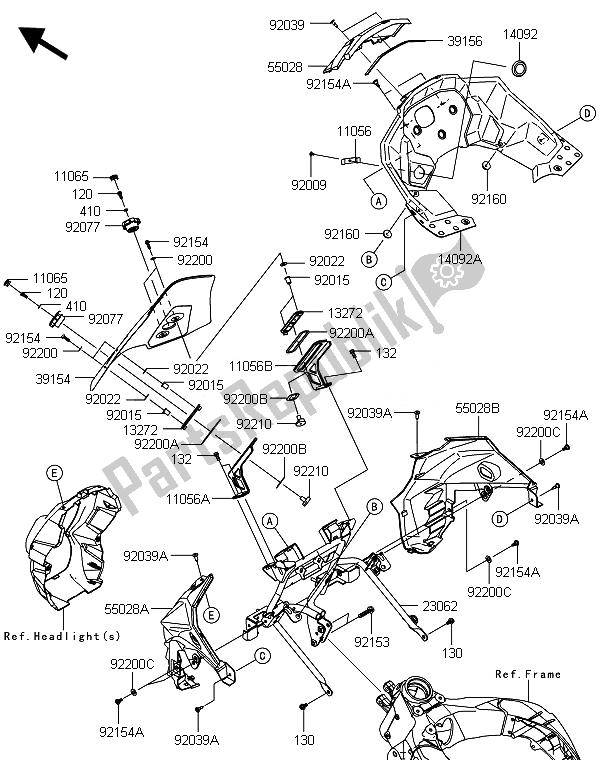 Tutte le parti per il Cowling (superiore) del Kawasaki Versys 1000 2014