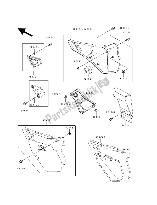 Tutte le parti per il Coperchio Laterale E Custodia A Catena del Kawasaki KDX 125 1993