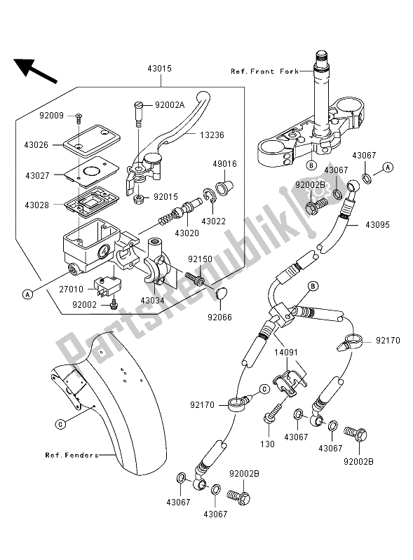 All parts for the Front Master Cylinder of the Kawasaki VN 1500 Mean Streak 2002