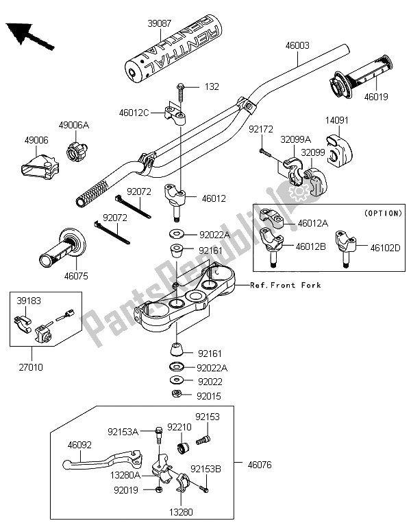 Todas as partes de Guidão do Kawasaki KX 250F 2012