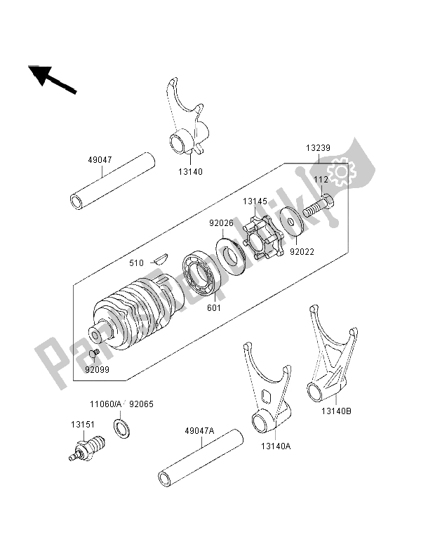 All parts for the Gear Change Drum & Shift Fork of the Kawasaki ZZ R 600 1997